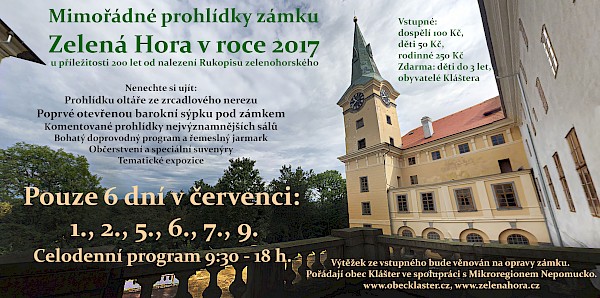 Zámek Zelená Hora - prohlídky 2017