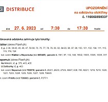 Upozornění na odstávku elektřiny dne 27.06.2023