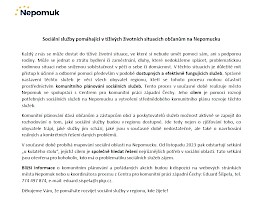 Sociální služby pomáhající v tíživých životních situacích občanům na Nepomucku