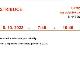Upozornění na odstávku elektřiny dne 6.10.2023